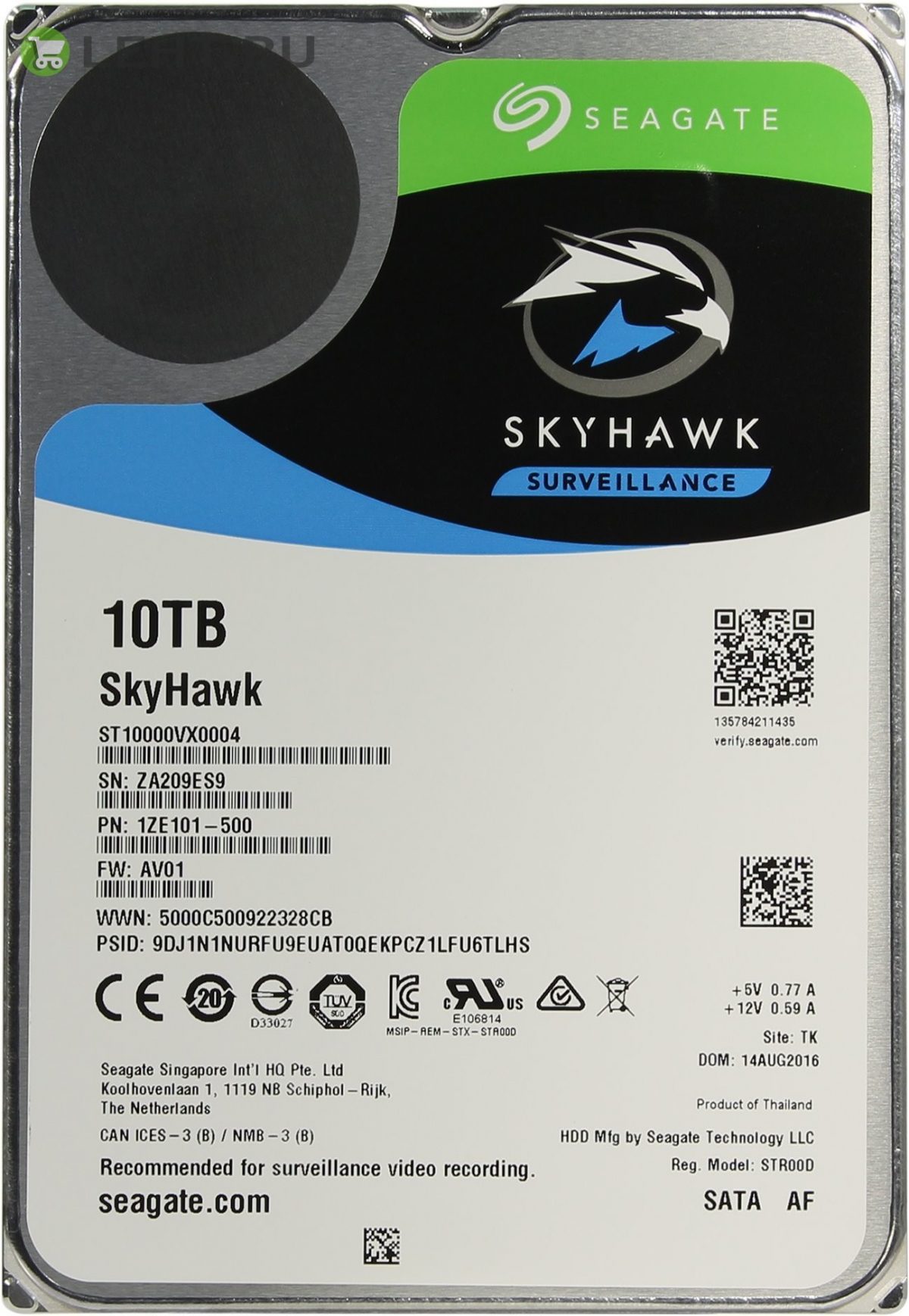 HDD 10000 GB (10 TB) SATA-III SkyHawk (ST10000VX0004): Жесткий диск (HDD) для видеонаблюдения