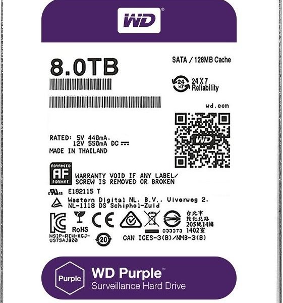 HDD 8000 GB (8 TB) SATA-III Purple (WD80PURZ): Жесткий диск (HDD) для видеонаблюдения