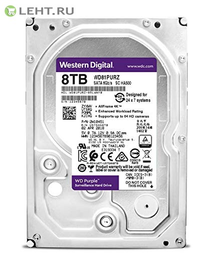 HDD 8000 GB (8 TB) SATA-III Purple (WD81PURZ): Жесткий диск (HDD) для видеонаблюдения