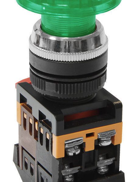 Кнопочный выключатель AELA-22 зеленый гриб с подсветкой 1з+1р 230В