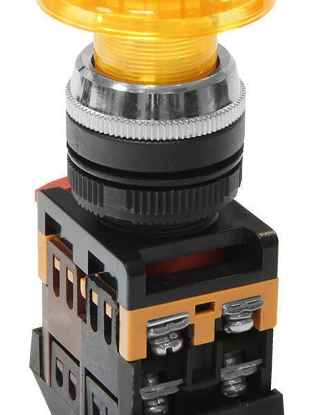 Кнопочный выключатель AELA-22 желтый гриб с подсветкой 1з+1р 230В