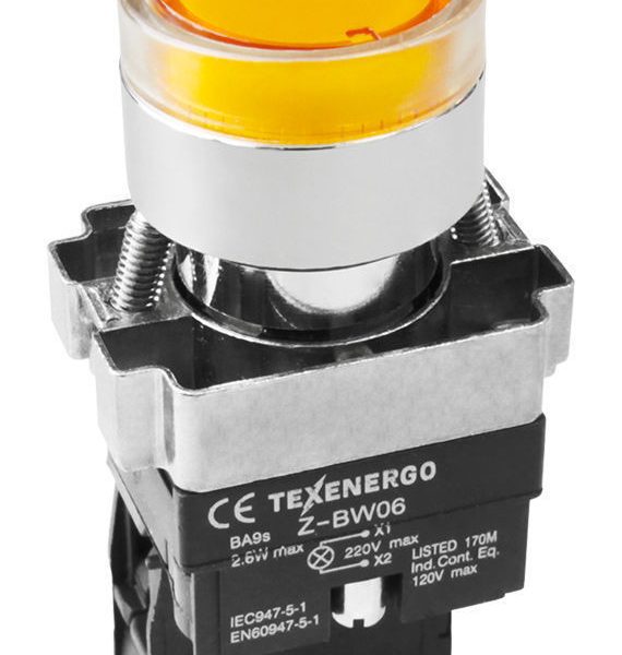 Кнопочный выключатель LAY5-BW3561 желтый с подсветкой 1з