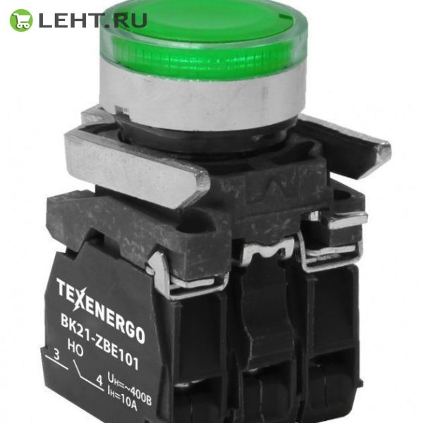 Выключатель кнопочный ВК21-ВW33M5 1з+1р зелёный, подсветка светодиод 220В АС