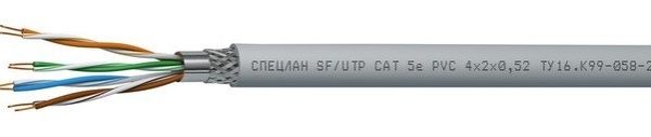 СПЕЦЛАН SF/UTP Cat 5e PVC LSнг(А)-LS 2х2х0,52: Кабель симметричный (витая пара), групповой прокладки, с пониженным дымо- и газовыделением